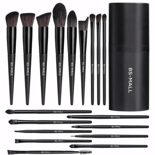BS-MALL Makeup Brush Set 18 Pcs Premium Synthetic Foundation Powder Concealers Eye shadows Blush Makeup Brushes with black case (C-Black）