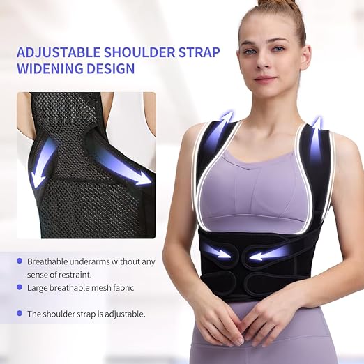 Fit Geno Back Brace Posture Corrector for Women and Men, Shoulder Straightener, Adjustable Full Back Support, Upper and Lower Back Pain Relief - Scoliosis, Hunchback, Hump, Thoracic, Spine Corrector (black, Medium)