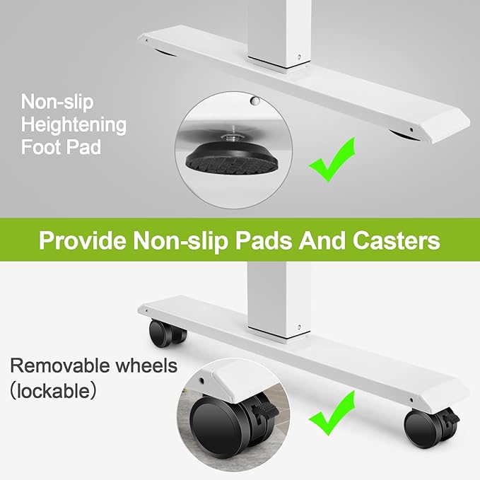 farexon Electric Standing Desk Adjustable Height, 48x24 Inches Stand Up Desk with Charging Station, Lockable Casters,27.5''-46.5'' Lifting Range Home Office Computer Desk（White