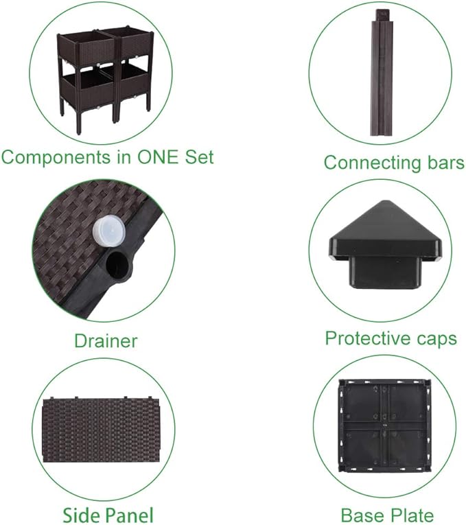 VINGLI Square Raised Garden Bed, Self-Watering Plastic Planter for Indoor Outdoor Vegetables, Fruits, Potato, Flowers, All Weather (4 Pcs)