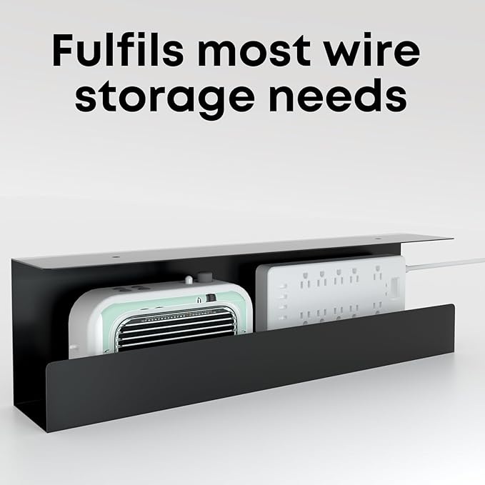 Cable Management Under Desk,17 inch Cable Management Tray,Power Strip Holder,Cord Organizer,Wire Management for Office and Home, Black