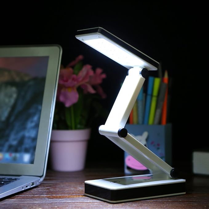 Foldable LED Desk Lamp Portable LED Table Lamp Folding Light Sensitive Touch Control 3 Levels Adjustable Brightness Battery and USB Powered for Travel Reading Studing Home Office School