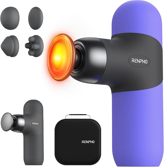 RENPHO Mini Thermal Massage Gun with Heat, Portable Deep Tissue Percussion Massager, Color Silicone Sleeves Travel Size with Carry Case, Purple