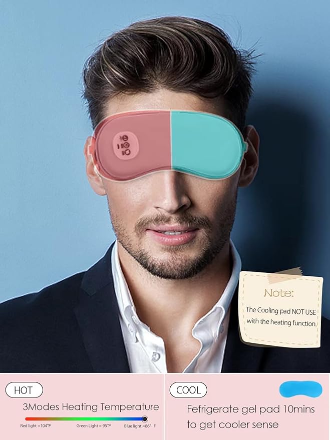 Cordless Heated Eye Massager with Cooling Eye Pad, Vibrating Heating Sleeping Mask for Men Women Kids -USB Charing Heated Eye Mask Electric for Dry Eyes, Relax,Travel (Blue)