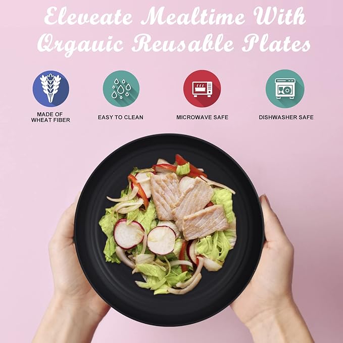 Wheat Straw Dinner Plates - 10 Inch Unbreakable Set of 8 - Dishwasher & Microwave Safe Reusable Plates - Lightweight for Kitchen, Camping (Classic Series)