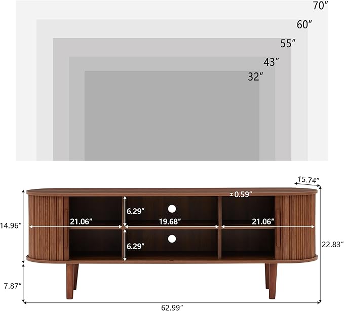 TV Stand, Media Console Table with Sliding Door and Storage Compartment, Modern Entertainment Center with Storage for Living Room, Bedroom, Home Office (Walnut)