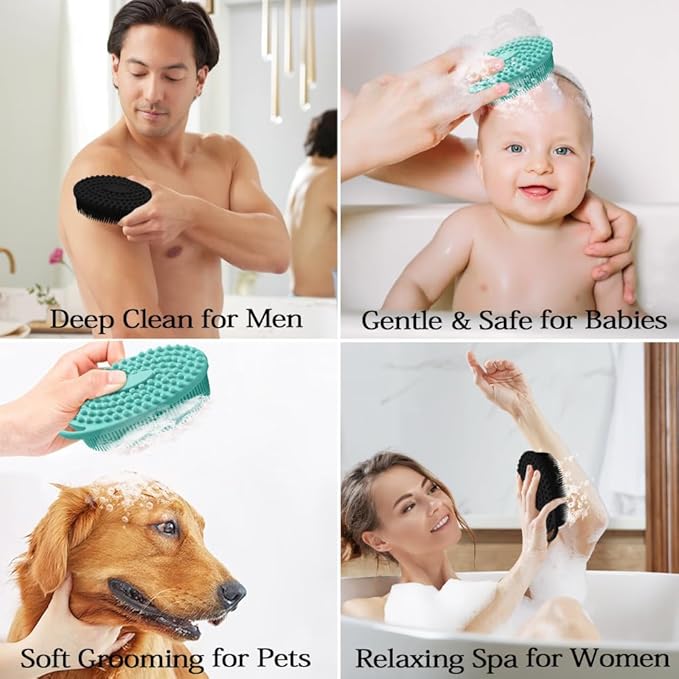 2 Pack Silicone Body Scrubber with Loofah Exfoliating Soft Body Shower Scrubber for Body, 2 in 1 Bath and Shampoo Wash Brush for Skin Exfoliation Men Women (Green&Black)