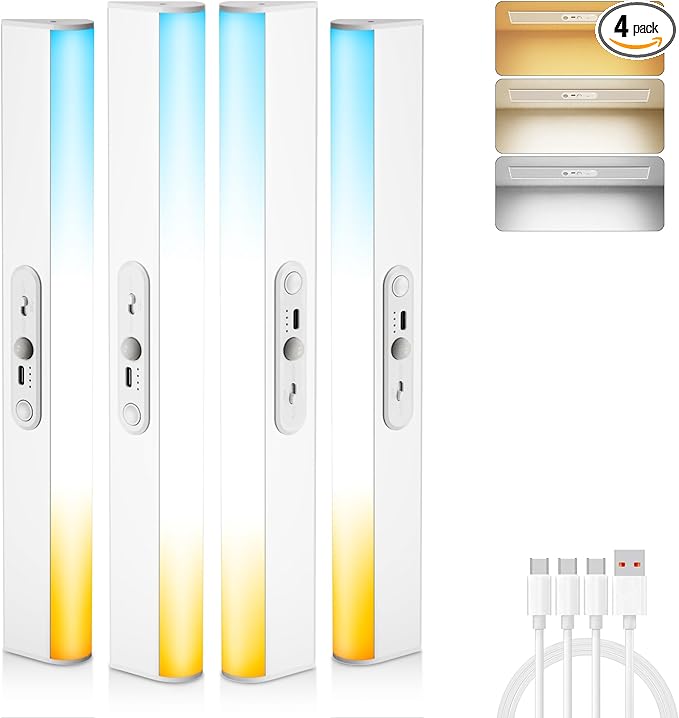 Closet Lights Wireless with Eye-Protection Design, Closet Motion Sensor Light with Remote and Magnetic, Rechargeable Motion Sensor Light with 3000/4000/6500K and Dimmable,Cabinet Lights with 90+CRI