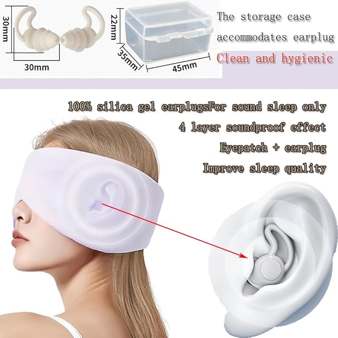 Silk Eye Sleep Mask for Sleeping Women Men, Blackout Blindfold Eye Mask+soundproof Ear Plugs, Rest Like A Deaf or Blind Person,Earplugs Cooling Satin Mask for Travel Night Best Sleep Mask (Purple)