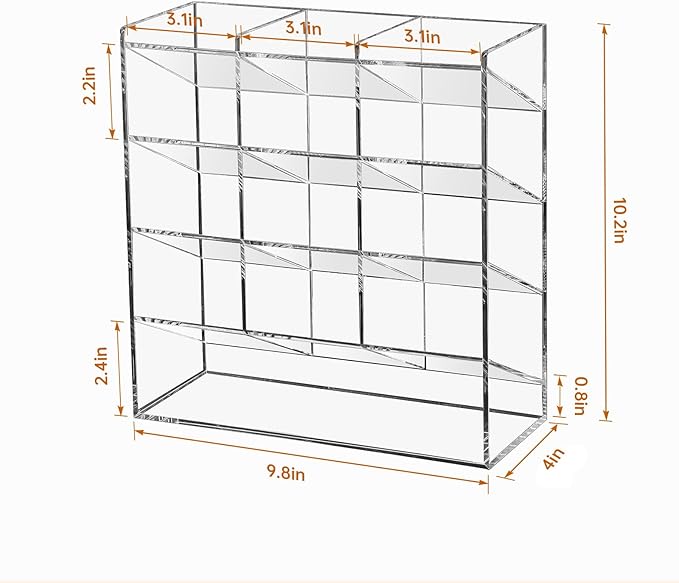BEYGORM Acrylic Vertical Marker Organizer for 150 Markers with 13 Compartments, Clear Angled Pen & Pencil Holder, Large Desk Stationery & Art Supply Storage for Office & School (10.2 x 9.8 x 4 Inch)