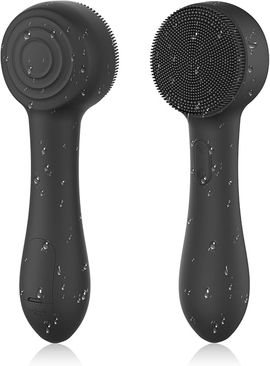 Facial Cleansing Brush Silicone Face Scrubber Waterproof Rechargeable Exfoliator Massage Device for Men & Women, Deep Pore Cleansing, Exfoliating, Removing Blackhead Electric Face Scrub Brush (Black)