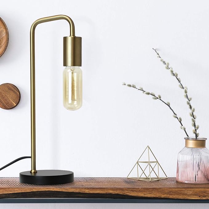 O’Bright Industrial Desk Lamp, 100% Metal Lamp, UL Certified Ceramic E26 Socket, Minimalist Design for Home Decoration, Table Lamp for Bedroom/Office/Dorm, ETL Listed, Gold-Black