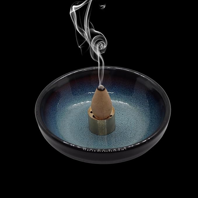 Ceramic Incense Burner Holder for Sticks, Handmade Incense Cone Holder for Coil, Sage Cones, Ash Catcher, Smudge Bowl for Yoga Meditation Room Décor
