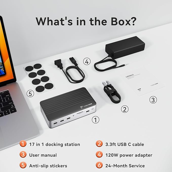 TobenONE DisplayLink Docking Station 3 Monitors with 3 HDMI(4K@60Hz), USB C Docking Station with 120W Charger, for MacBook Pro/Air, Thunderbolt 4/3, USB-C Windows(2 DP, 6 USB, Ethernet, SD/Micro SD)