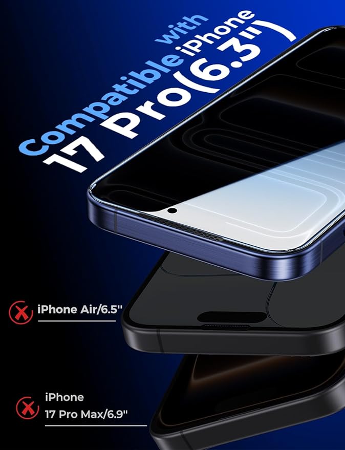 MAGIC JOHN 2 Pack for iPhone 17 Pro [6.3] inch Privacy Glass Screen Protector, Auto Dust-Elimination, Bubble Free, Easy Installation, 17pro 6.3''