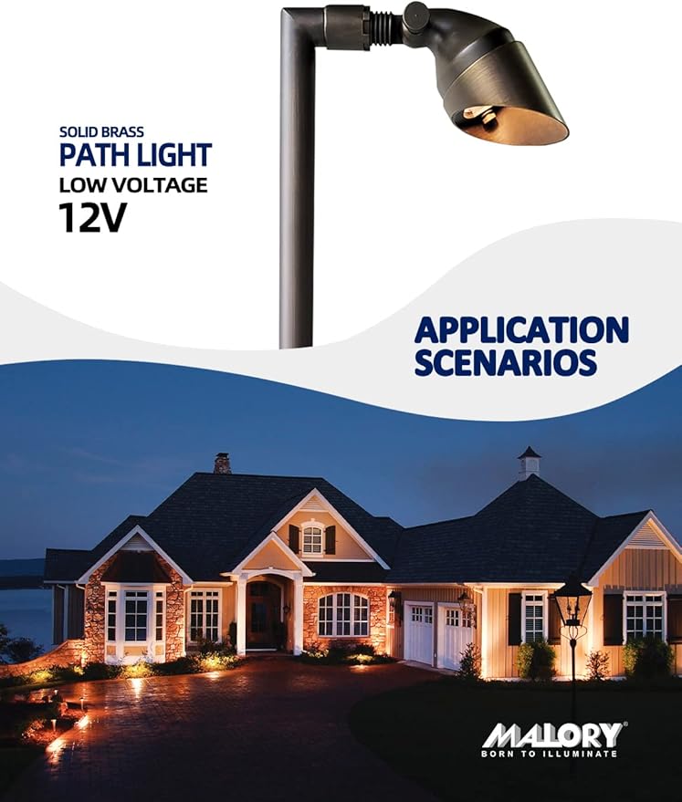 MALORY Low Voltage Landscape Path Light 4-Pack with Bulb,(24''H) 12V Brass Pathway Lights,Outdoor Garden Lights with 2W 2700K LED G4 Bulb for Yard Lawn, Patio, Walkway and Driveway(P06)