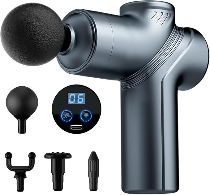 Massage Gun Deep Tissue, Portable Massage Gun with 4 Interchangeable Heads for Deep Muscle Relief and Relaxation
