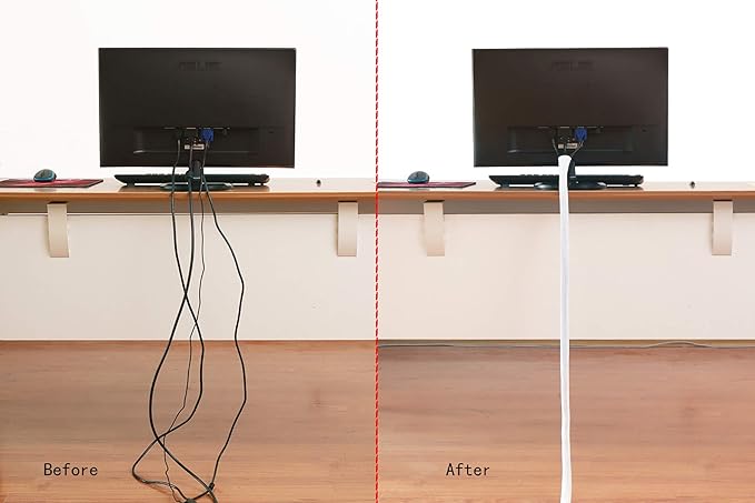 Alex Tech 20ft - 1.5 inch Cord Protector Wire Loom Tubing Cable Sleeve Split Sleeving for USB Cable Power Cord Audio Video Cable - Protect Cat from Chewing Cords - White