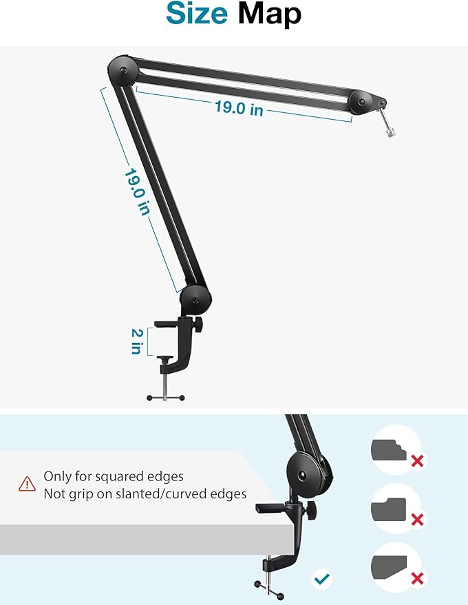 InnoGear Microphone Arm Stand, Heavy Duty Mic Arm Microphone Stand Suspension Scissor Boom Stands with Mic Clip and Cable Ties for Blue Yeti Snowball Hyper X QuadCast SoloCast Fifine Gaming(Large)
