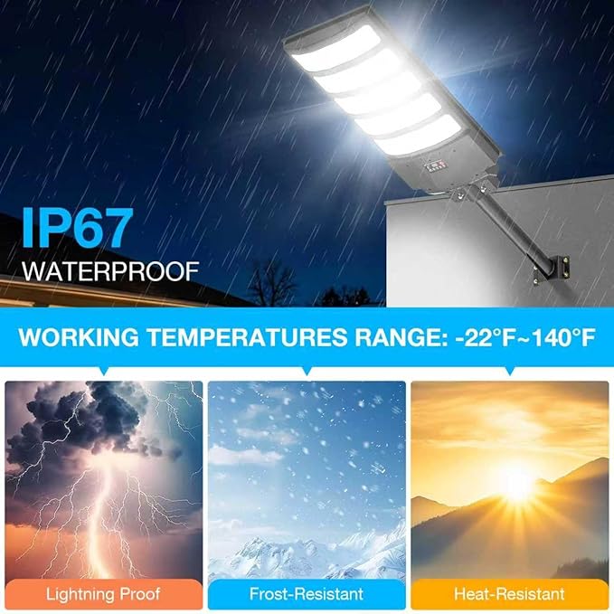Solar Street Light Outdoor Waterproof,8000W Solar Powered Parking Lot Lights Large Street Light Dusk to Dawn with Motion Sensor, LED Flood Light Wide Angle Lamp for Patio and Parkling Lot-1Pack
