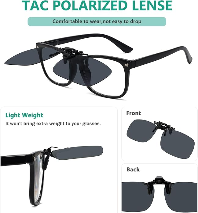 Eyekepper 4 Pack Flip-up Clip-On Sunglasses 59x39 MM Metal Wear Over Glasses