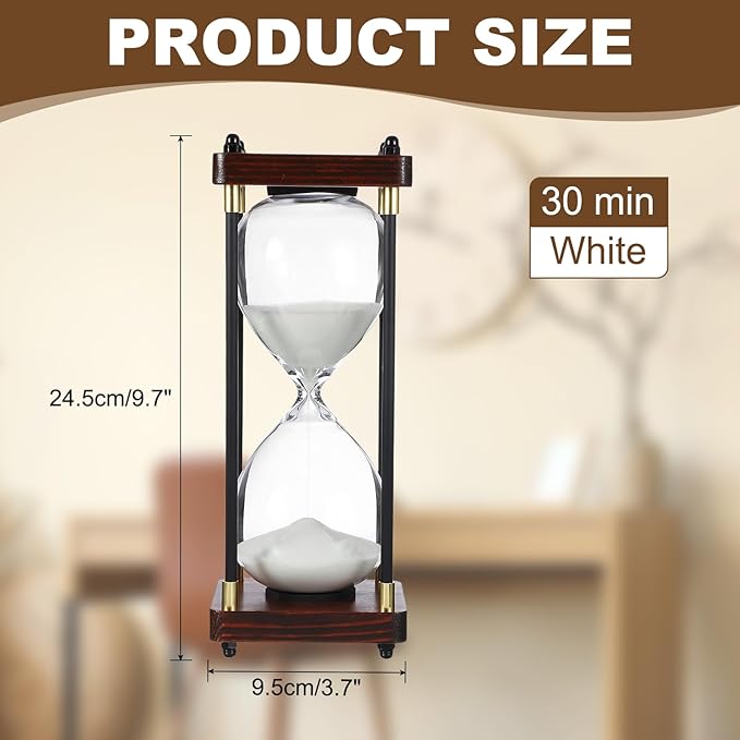 PATIKIL Large Decorative Sand Timer, 30 Minutes Wood Hour Glass Timer Modern Wooden Hour Glass for Cooking Game Office Classroom Kitchen Home, White(Style 2)