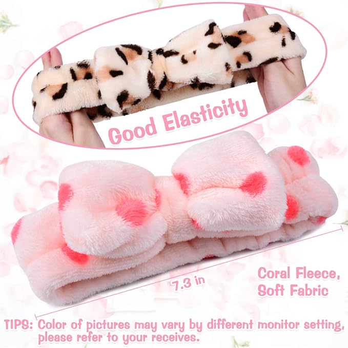 UMIKU 8 Pack Spa Headband for Women Facial Makeup Headband Soft Coral Fleece Christmas Stocking Stuffers Bow Hair Band Head Wraps for Washing Face Mask Spa Gifts For Women Gifts Basket