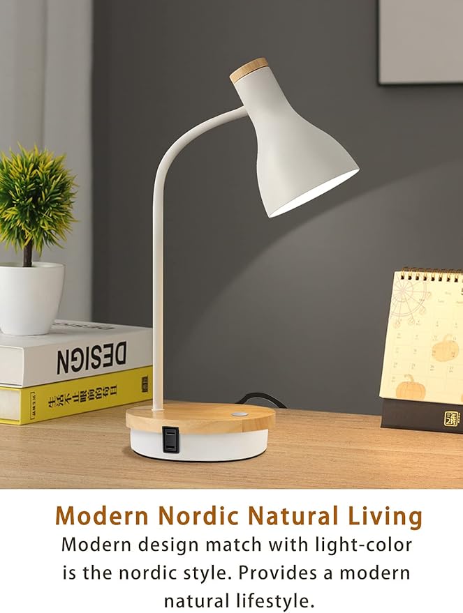 Metal Desk Lamp Wireless Charging Table Lamp Touch Reading Lights Arc Desk Lamps for Bedroom, 3 Way Dimmable Bedside Lamp with USB Charging Ports Lamp for Study Room and Office (Touch-White)