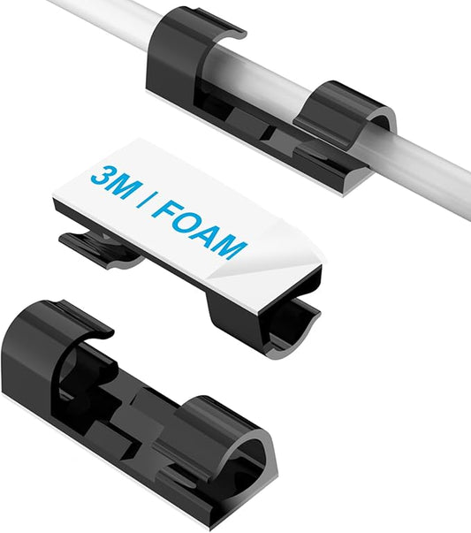 Self-Adhesive Cable Clips Black (60PCS, M), Upgraded Wire Clips for Wall, Strong Cord Organizer Cable Management Under Desk, Ethernet, Dash Cam, Outdoor Light