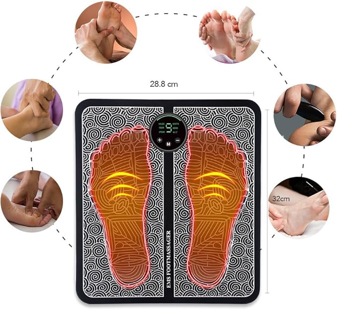 TENS & EMS Stimulator ，Portable EMS TENS Foot Massager， Electronic Nerve Stimulator for Foot，Foot Relaxation，12 Modes with Remote Control Charging Version