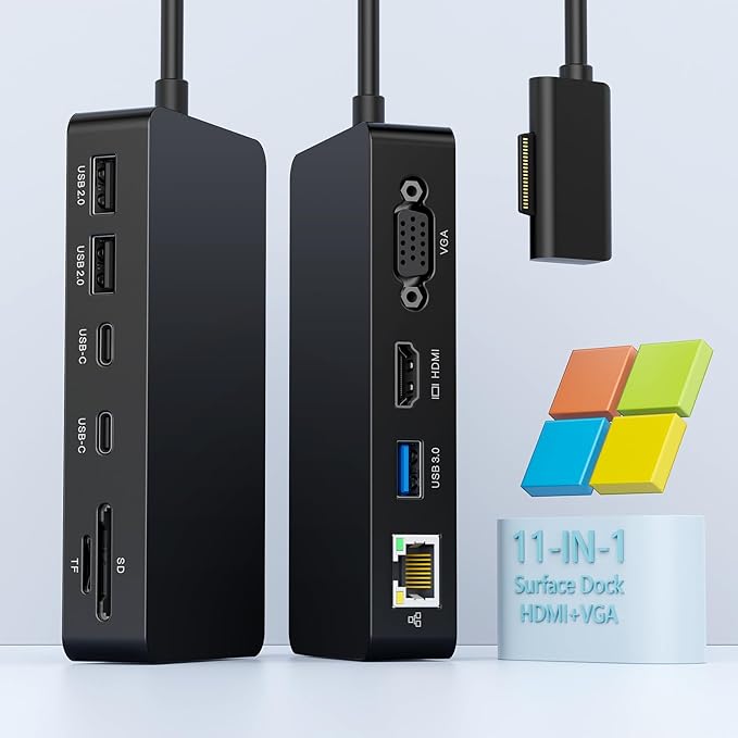 New Microsoft Surface Dock 2 4K@60HZ HDMI+VGA, 11 in 1 Surface Pro Docking Station Dual Displays, MS Card Reader for Microsoft Surface Pro 11/10/9/8/X/7/6/5/4, Laptop Go/7/6/5/4/3/2/1 Surface Book