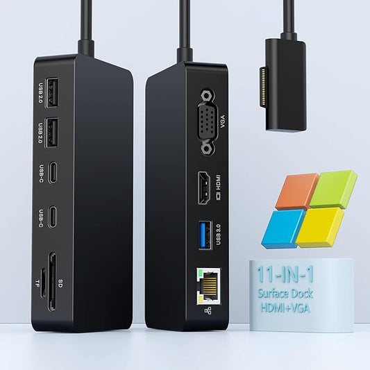 New Microsoft Surface Dock 2 4K@60HZ HDMI+VGA, 11 in 1 Surface Pro Docking Station Dual Displays, MS Card Reader for Microsoft Surface Pro 11/10/9/8/X/7/6/5/4, Laptop Go/7/6/5/4/3/2/1 Surface Book