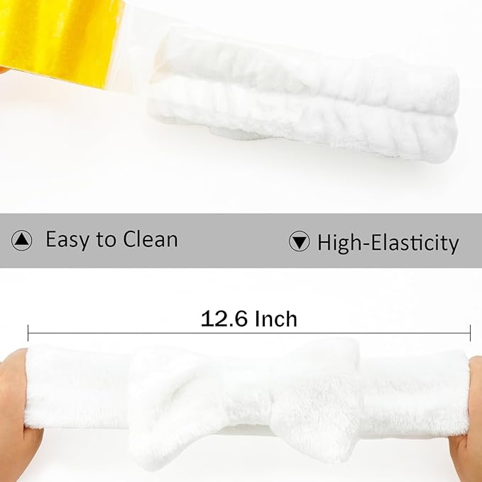 Ondder Spa Headband for Washing Face 8 Pack White Skincare Headbands for Women Girls Terry Cloth Cute Bow Head Bands for Makeup