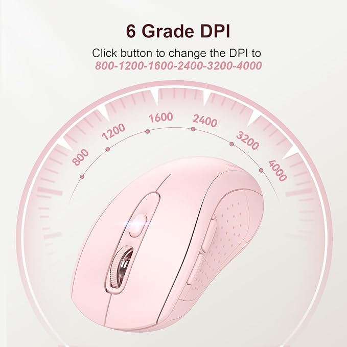 TECKNET 2.4G Wireless Bluetooth Mouse for Laptop, 2-in-1 (BT 5.0/3.0+2.4Ghz) - 6-Level Adjustable 4000 DPI, Portable USB Mouse for Small to Medium Hands