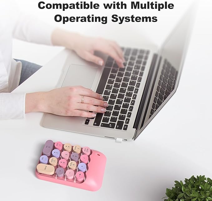 Wireless Number Pads, Cute Colorful Numeric Keypad Numpad Portable 2.4 GHz Financial Accounting Number Keyboard Extensions, 18 Key Number Numpad for Laptop Desktop, PC (Pink)