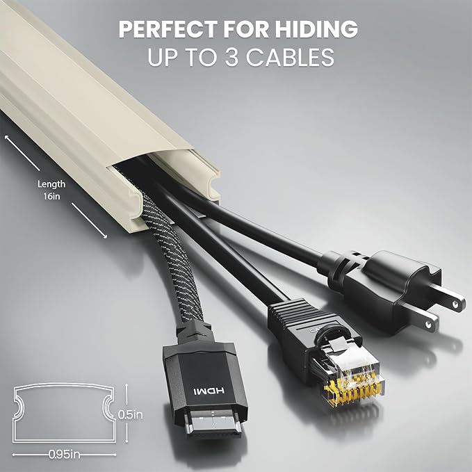 Cord Hider 153in - Cord Covers for Wires - Paintable Cable Hider - Cable Management - Wire Hiders for TV On Wall - Cable Management Cord Hider Wall - Cable Raceway - 9X (L17 x W0.95 x H0.5) - Beige