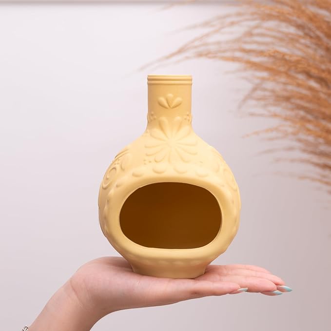 Handmade Ceramic Palo Santo Burner&Incense Holder-Mini Chimenea Dish for Sage Sticks,Copal,and Meditation Decor-Natural Clay Smudge Pot with Aromatic Design,Anxiety Relief Gifts for Women