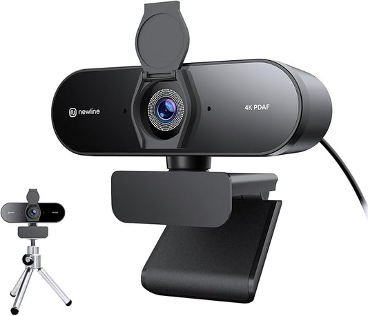N newline 4K Webcam for PC with Tripod, PDAF Autofocus, 1080P@60FPS, 79° FOV, Low Distortion, 2 Noise Reduction Mics, Privacy Cover, Plug&Play, PC Camera for Skype, Teams, Zoom, NewEye 62 Kit