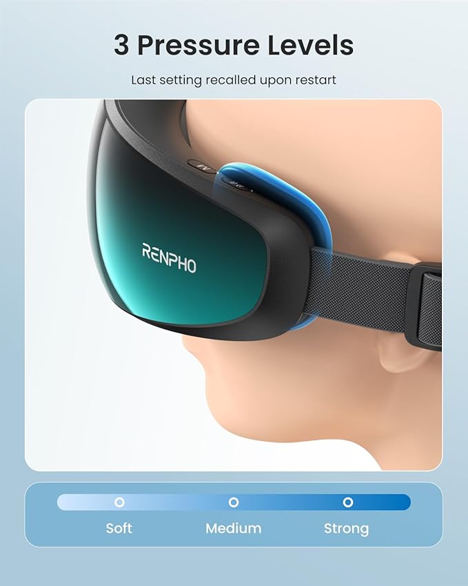 RENPHO Eyeris Caligo Eye Massager with Mist & Temple Massage, Slidable Temple Massager for Migraines, Eye Mask for Mom Dad Women Men Her Him,Head Circumferences 21.7in to 27.5in