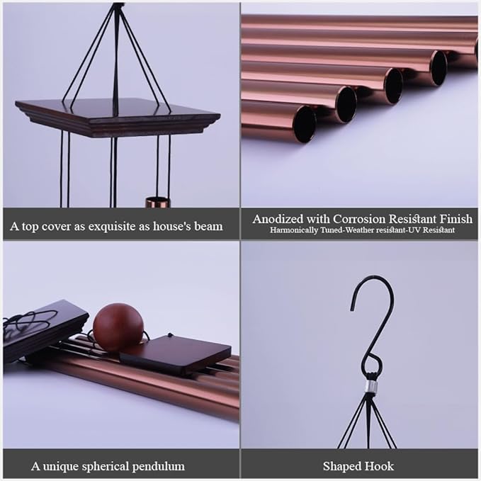 39" Large Wooden Wind Chimes for Outside, High-pitched Wind Chimes Outdoor with 6 Heavy Tubes for Patio,Garden Hanging Décor, Sympathy Gifts,Dark Brown
