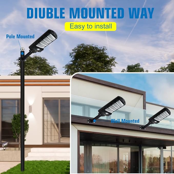 2 Pack Solar Street Light Outdoor,200w 6000LM Solar Motion Flood Lights IP66 Waterproof Dusk to Dawn Led Remote Control for Garden,Paking Lot,Pole,Barn,Wall Lighting