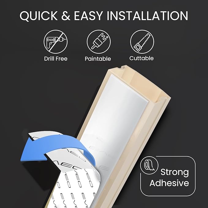 Cord Hider 153in - Cord Covers for Wires - Paintable Cable Hider - Cable Management - Wire Hiders for TV On Wall - Cable Management Cord Hider Wall - Cable Raceway - 9X (L17 x W0.95 x H0.5) - Beige