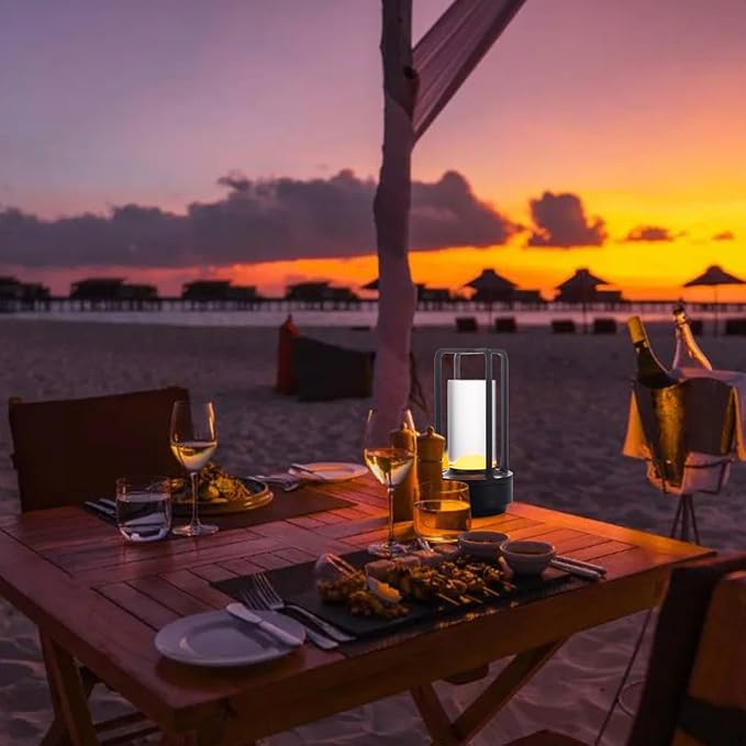 Portable Outdoor Table Lamp, Cordless Dimmable Touch Table Light, Rechargeable Battery Operated Small Lamp with 3 Colors and Brightness Control for Bedroom/Patio/Camping/Bar/Coffee Shop (Black)