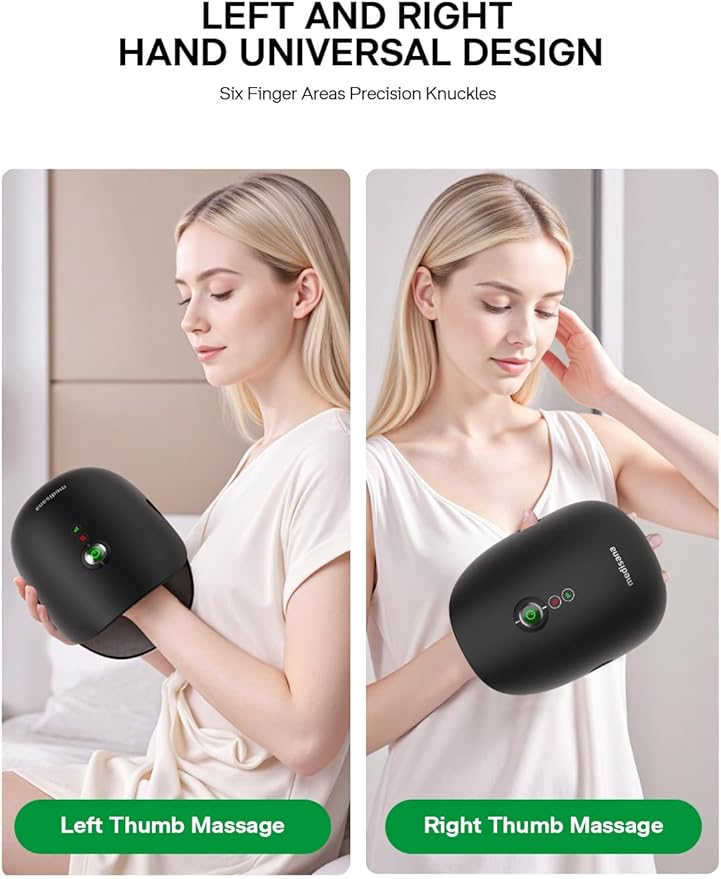 Medisana Hand Massager with Heat and Compression, Cordless Hand Massager for Arthritis and Carpal Tunnel Relief, Knuckle Stretching Massage, Personalized Birthday Gifts for Women/Men-Black