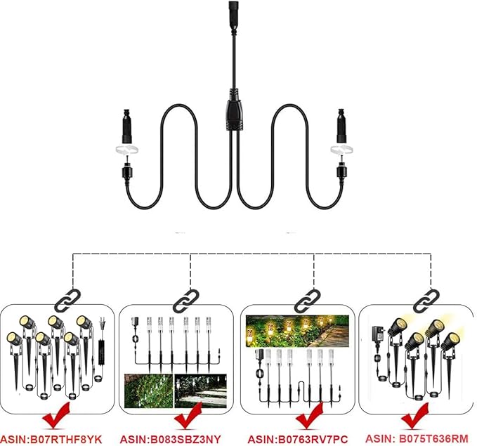 2-in-1 Splitter for Landscape Lighting Garden Path Lights, Connect Two Row Lights to One Adapter