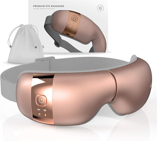 HubiCare Eye Massager with Heat, Vibration, and Music Helps Relieve Strain, Dark Circles, Dryness, and for Migraine Relief Relaxation and Better Sleep Gifts for Women/Men (Rose Gold)