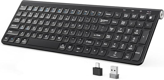 JOYACCESS Wireless Keyboard, 2.4G Ergonomic and Slim Wireless Keyboard with USB & Type C, Full Size and Portable Design for Computer/Laptop/Windows/Mac-Black