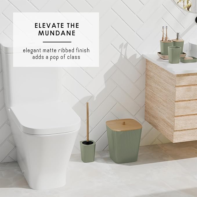 Clara Clark Bathroom Accessories Set - Sage Green Bathroom Set, 20PC Bathroom Accessory Set, Shower Curtain Set, Toilet Brush, Trash Can & Soap Dispenser