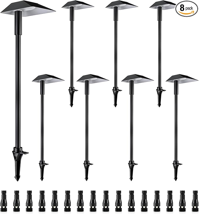 5W Low Voltage Landscape Pathway Lights with Connectors,12-24V Outdoor Path Lights, 3000K Wired Landscape Lights for Yard Garden Walkway, IP66 Waterproof（8Pack）
