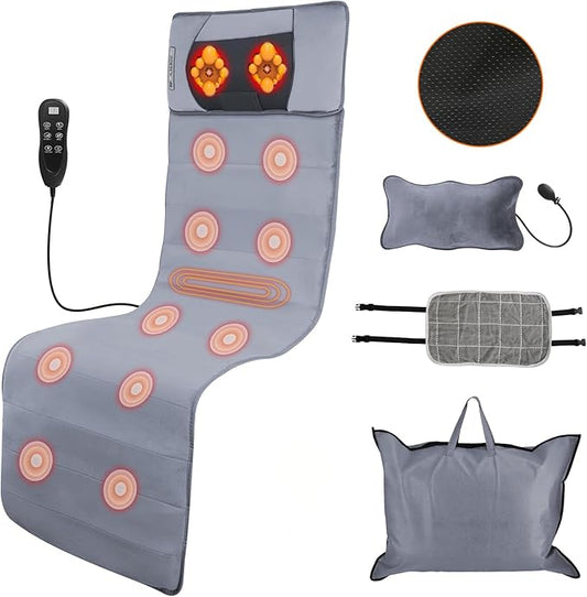 Heat Vibration Massage Mat Full Body Electric Massage Cushion Back Massage Pad with 10 Vibration Motors Timer Neck Massage Pillow Massage Mat for Chair Sofa